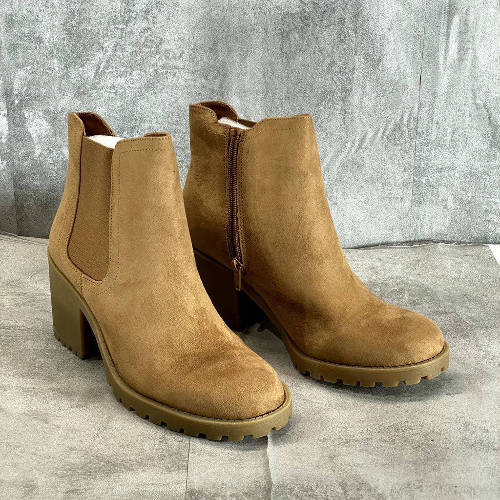 SUN+STONE Women's Taupe Micro Morghan Lug-Sole Block-Heel Booties SZ 10