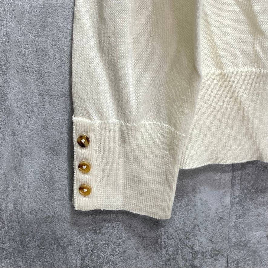 CHARTER CLUB Cloud Merino Wool Button-Cuff V-Neck Pullover Sweater SZ L