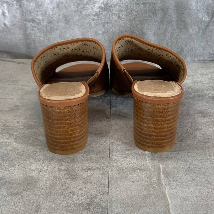 JACK ROGERS Women's Mocha Leather Ronnie Perforated Peep-Toe Sandals SZ 7