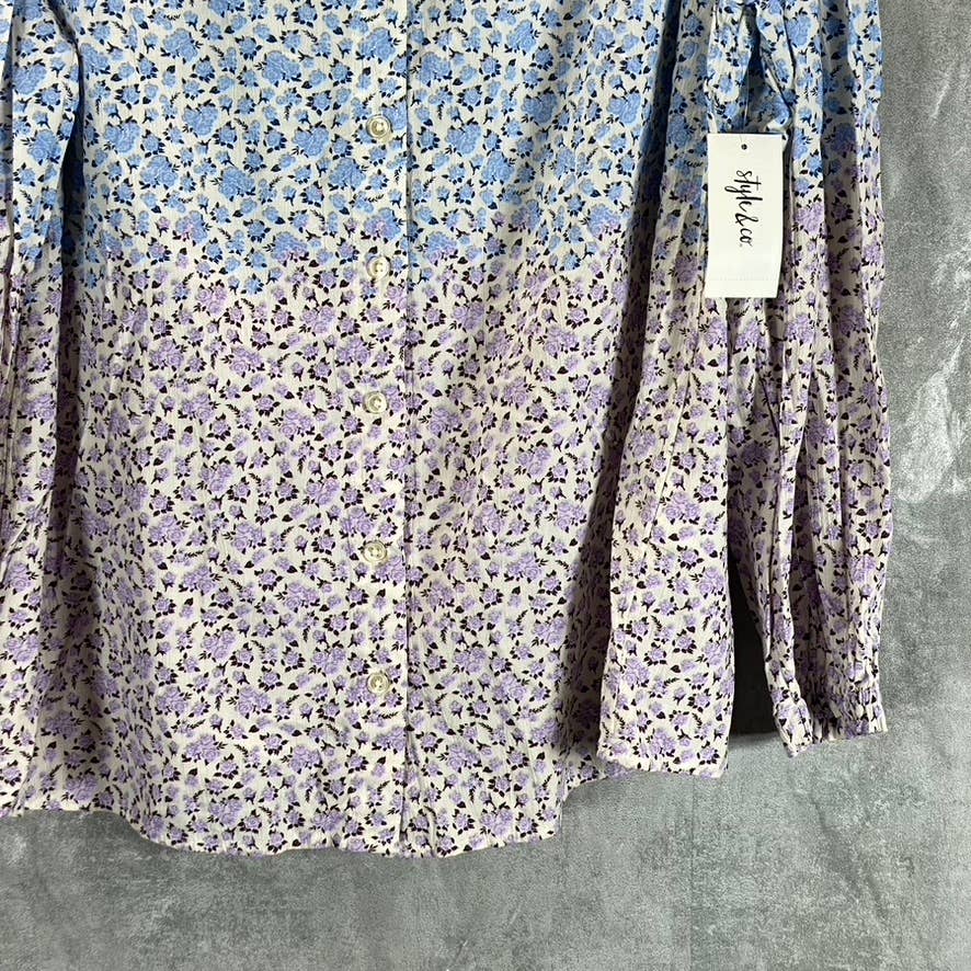 STYLE & CO Women's Sweet Lilac Fog Printed Long-Sleeve Button-Up Popover Top SZM