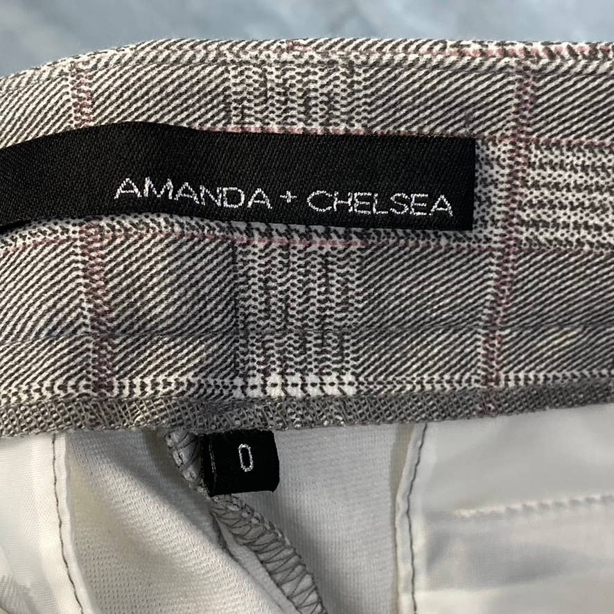 AMANDA & CHELSEA Women's Grey-Pink Plaid Slim Straight Pants SZ 0
