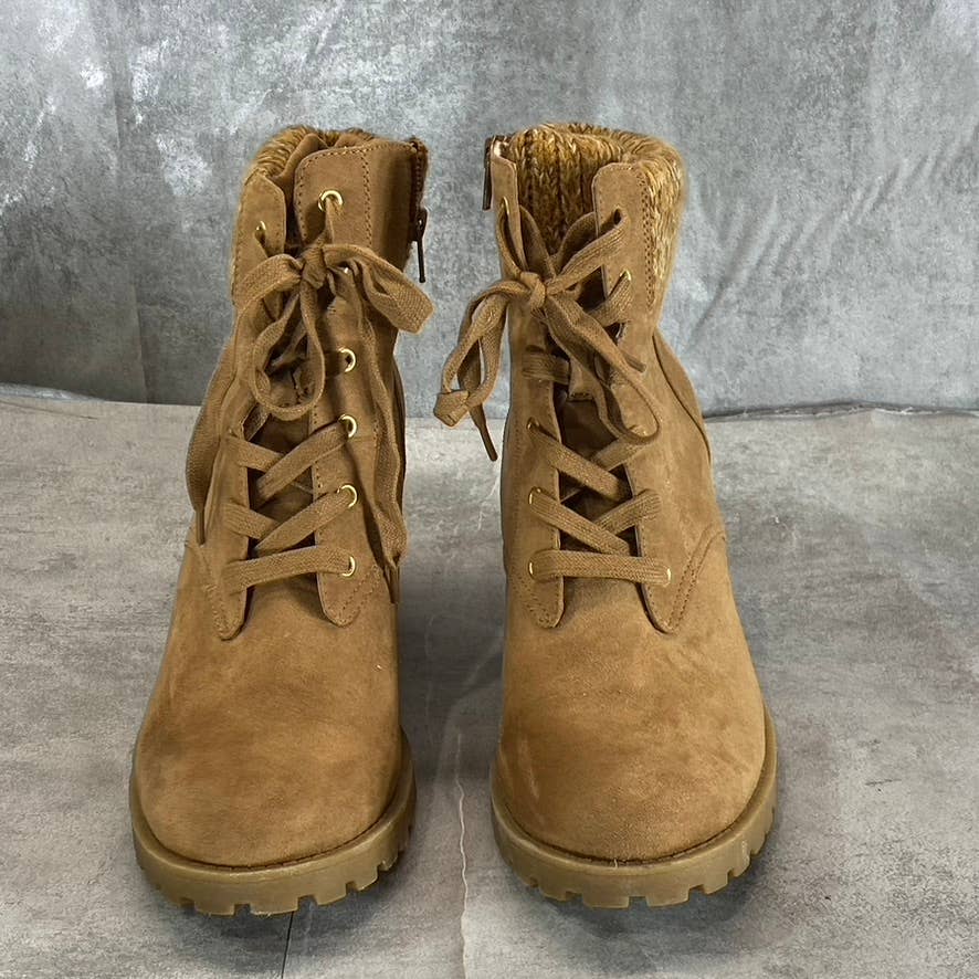 SUN+STONE Women's Chestnut Romina Lug-Sole Block-Heel Lace-Up Hiker Booties SZ10