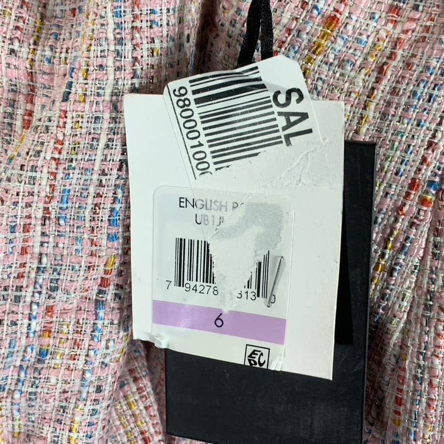 DKNY Women's Lipstick Multi Tweed Notch-Collar Faux Pearl One-Button Blazer SZ 6