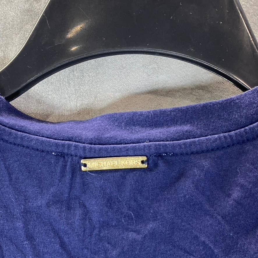 MICHAEL MICHAEL KORS Women's True Navy Crewneck Grommet-Trim Slit Maxi Gown SZ S