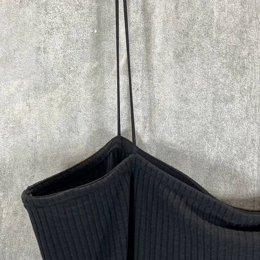 BAR III Women's Deep Black Straight-Neck Bungee-Strap Ribbed Dress SZ XL