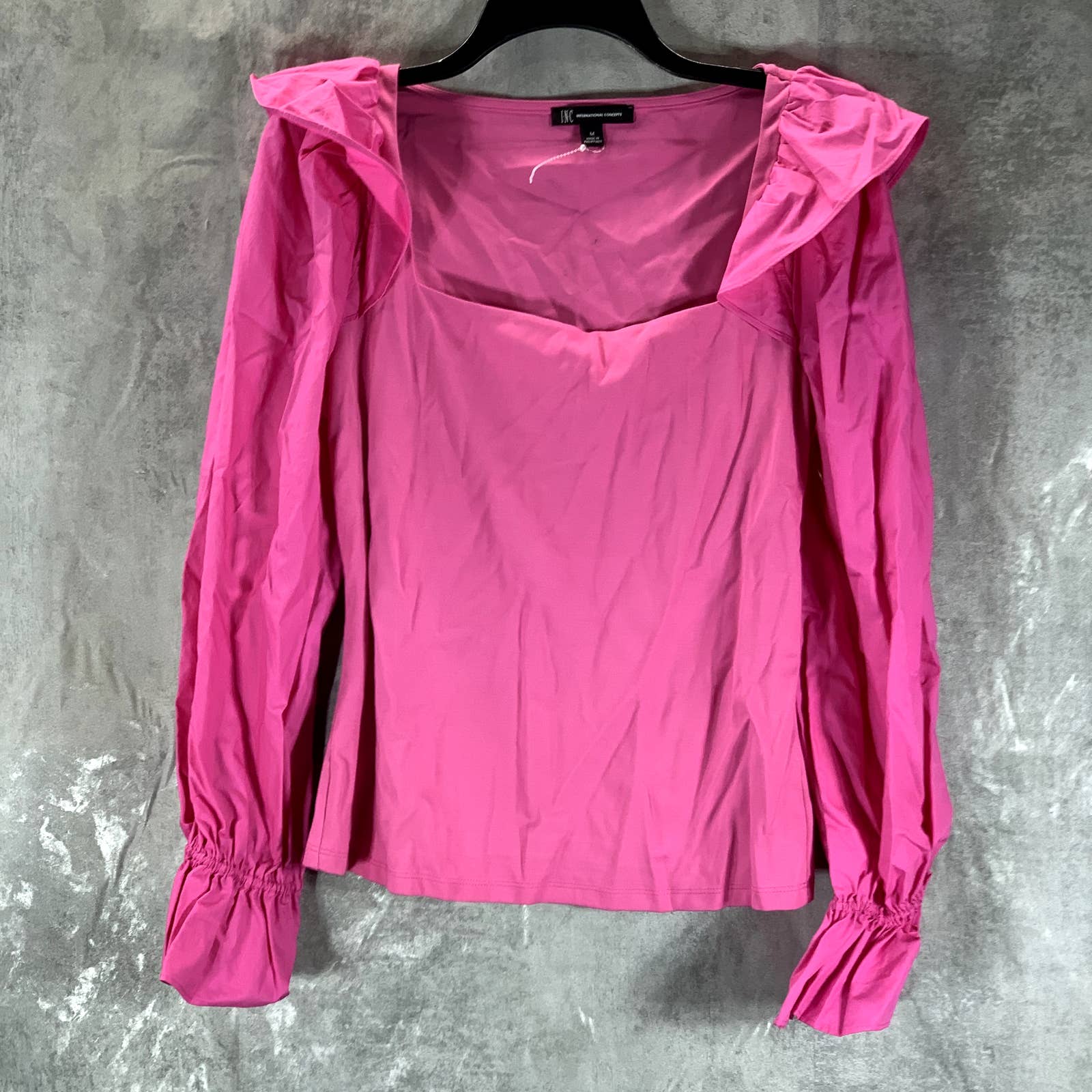 INC INTERNATIONAL CONCEPTS Women's Bright Peony Square-Neck Ruffled Top SZ M