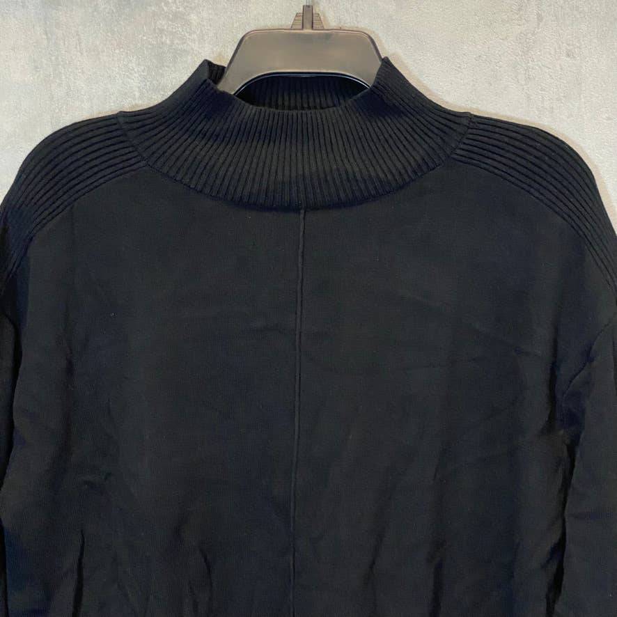 KAREN SCOTT Women's Deep Black Seam-Detail Mock-Neck Ribbed Pullover Sweater SZ L