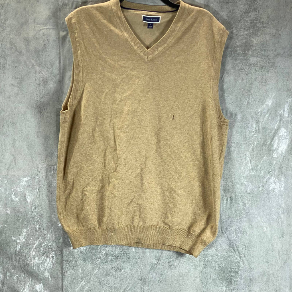CLUB ROOM Men's Tan Solid V-Neck Pullover Sweater Vest SZ L