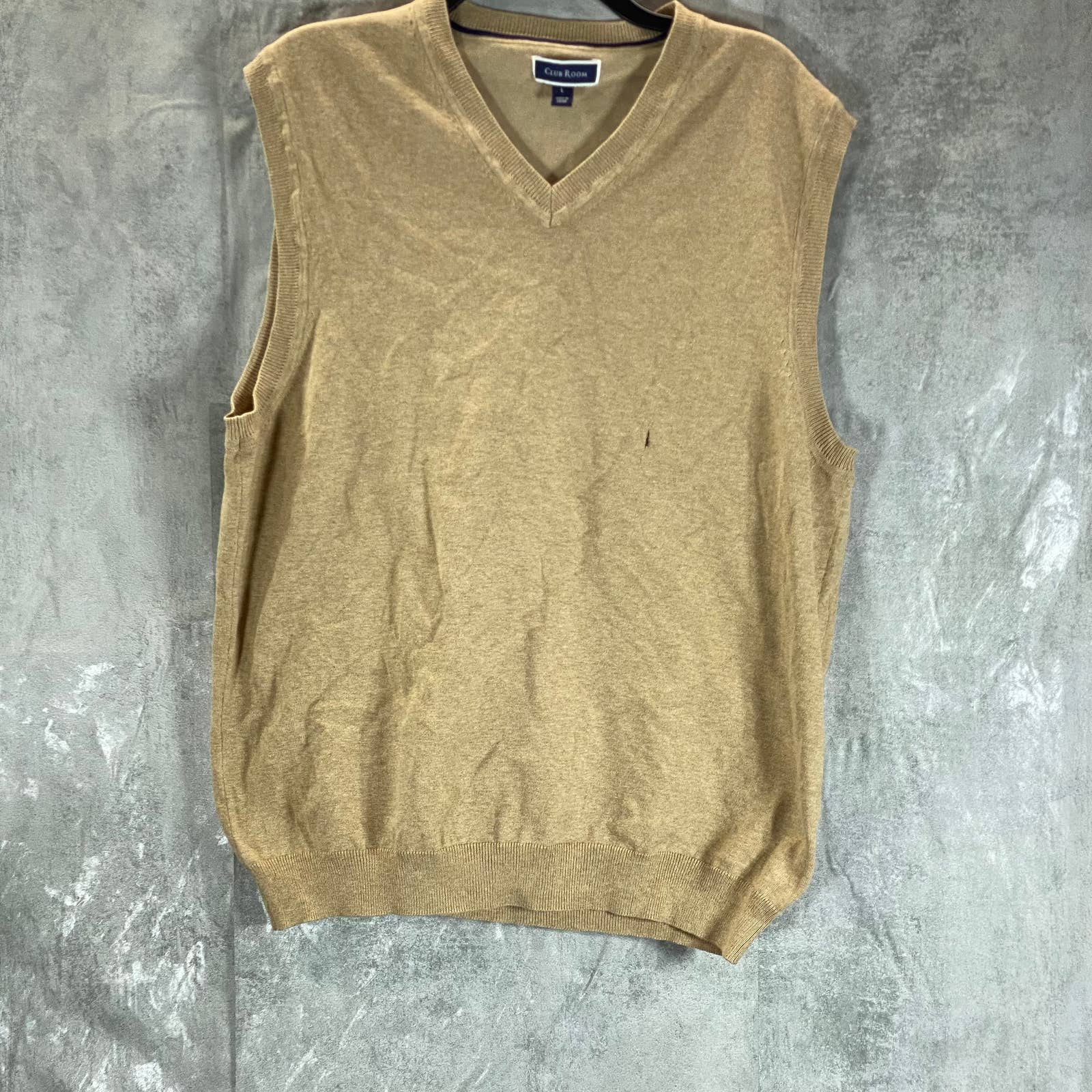 CLUB ROOM Men's Tan Solid V-Neck Pullover Sweater Vest SZ L