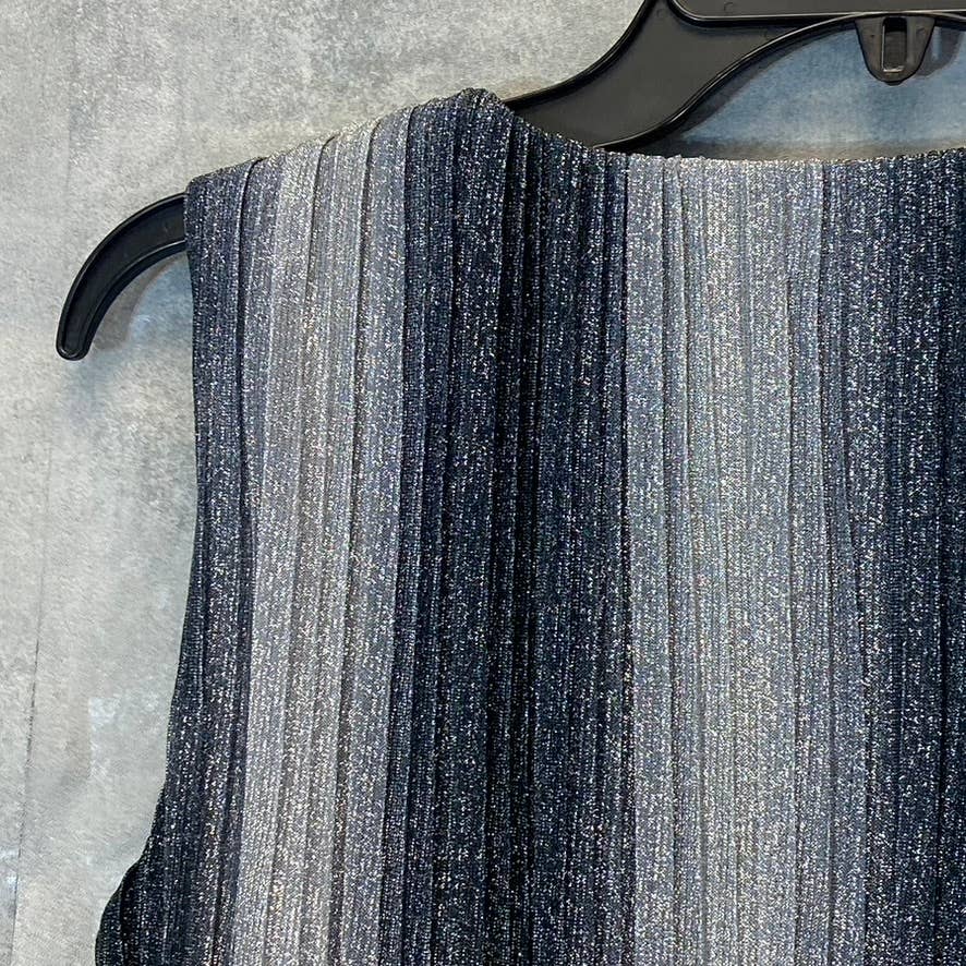 VINCE CAMUTO Women's Gunmetal Metallic Stripe Deep V-Neck Sleeveless Gown SZ 4