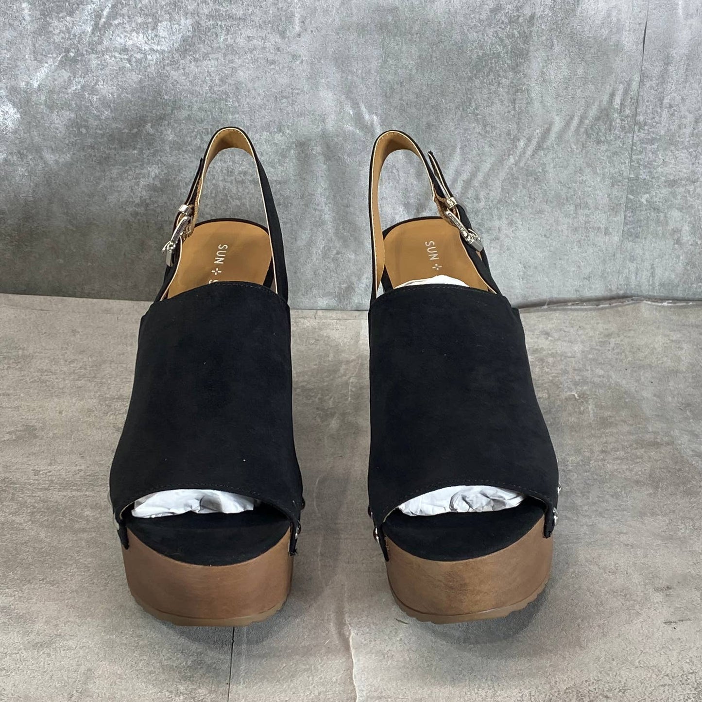 SUN+STONE Women's Black Rayaell Studded Platform Slingback Dress Sandals SZ 8.5