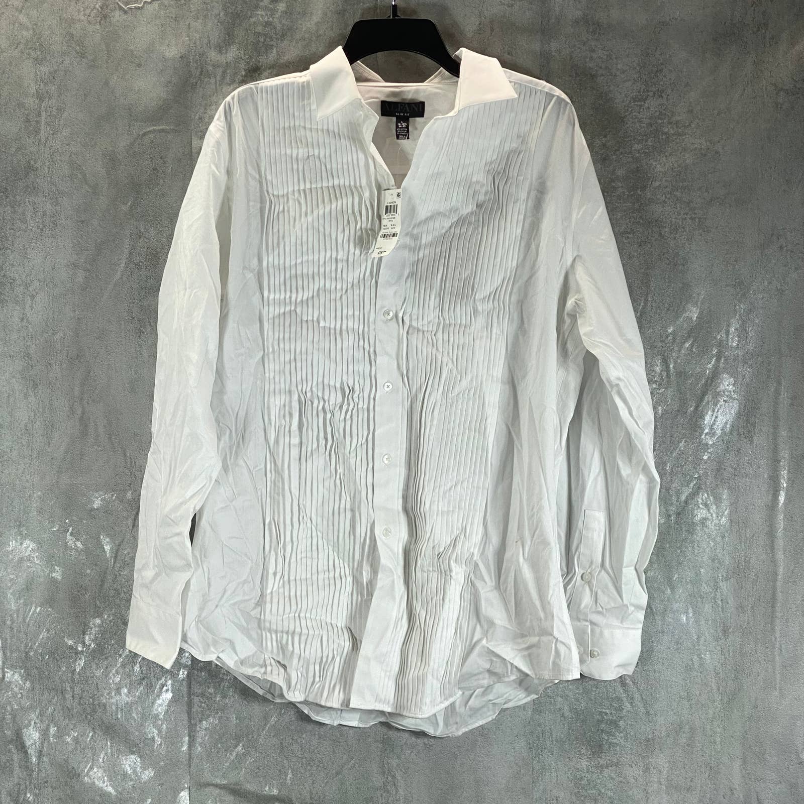 ALFANI Alfatech Men's Sierradale White Slim-Fit Pleated Panel Formal Shirt SZ L