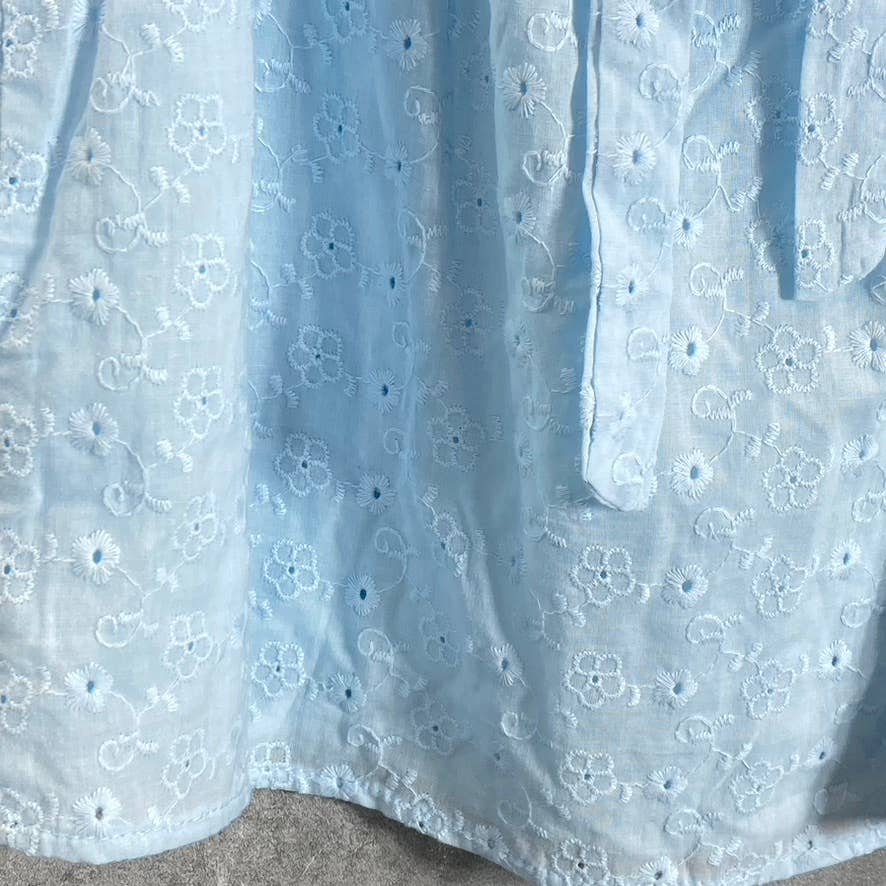 B. DARLIN Juniors' Light Blue Floral Embroidered Puff-Sleeve Mini Dress SZ 3/4