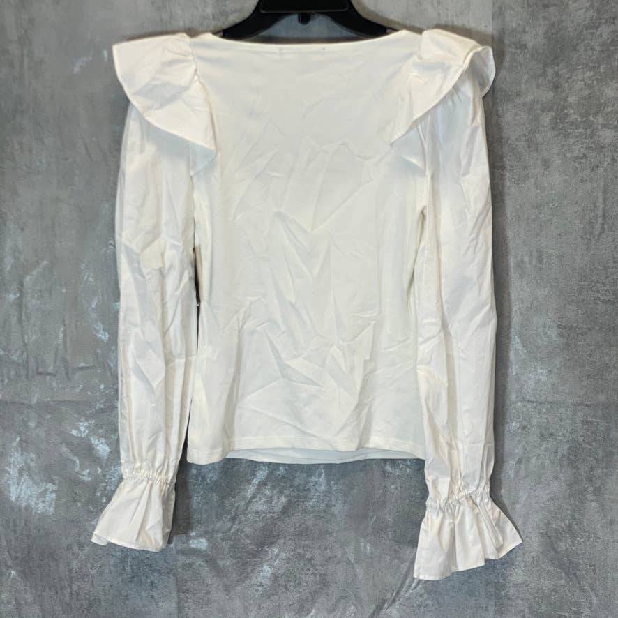 INC INTERNATIONAL CONCEPTS Women's Washed White Square-Neck Ruffled Top SZ XS