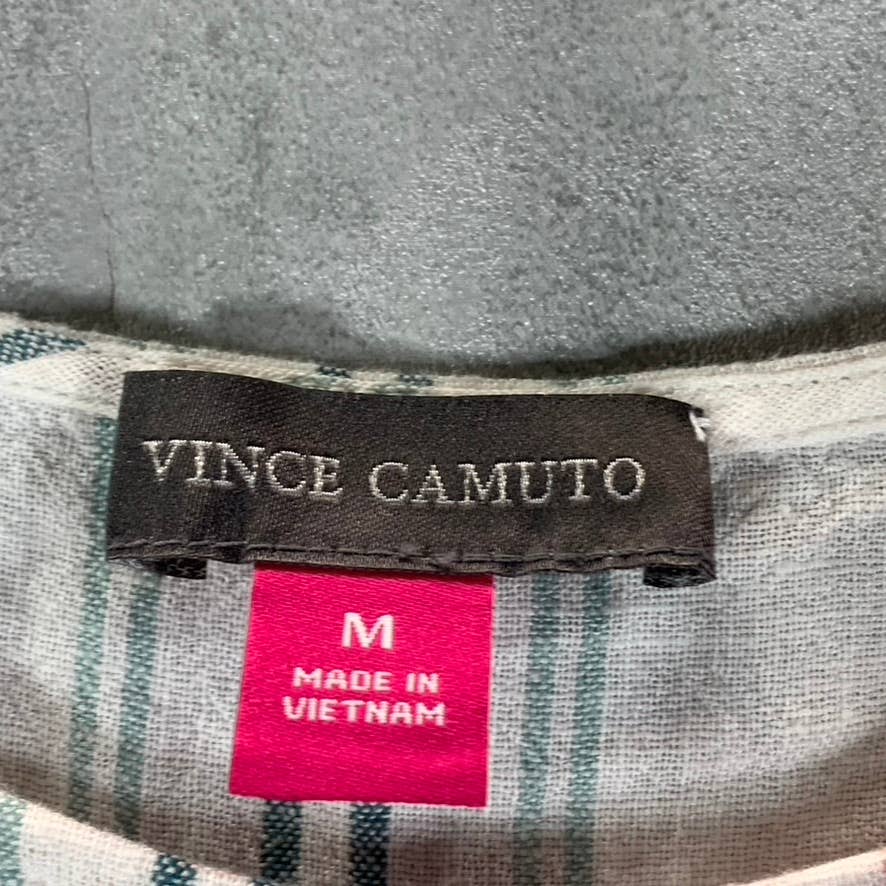 VINCE CAMUTO Women's Beach Stripe Scoop-Neck Frayed Short Sleeve Top SZ M