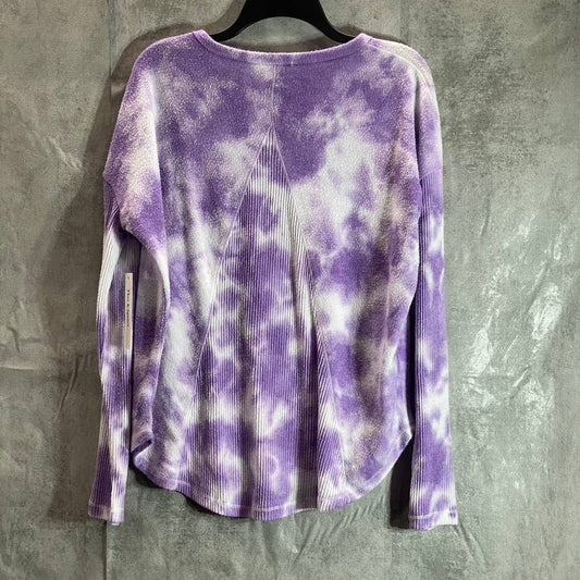 THEO & SPENCE Women's Purple Tie-Dye Crewneck Long Sleeve Hi-Low Hem Top SZ L