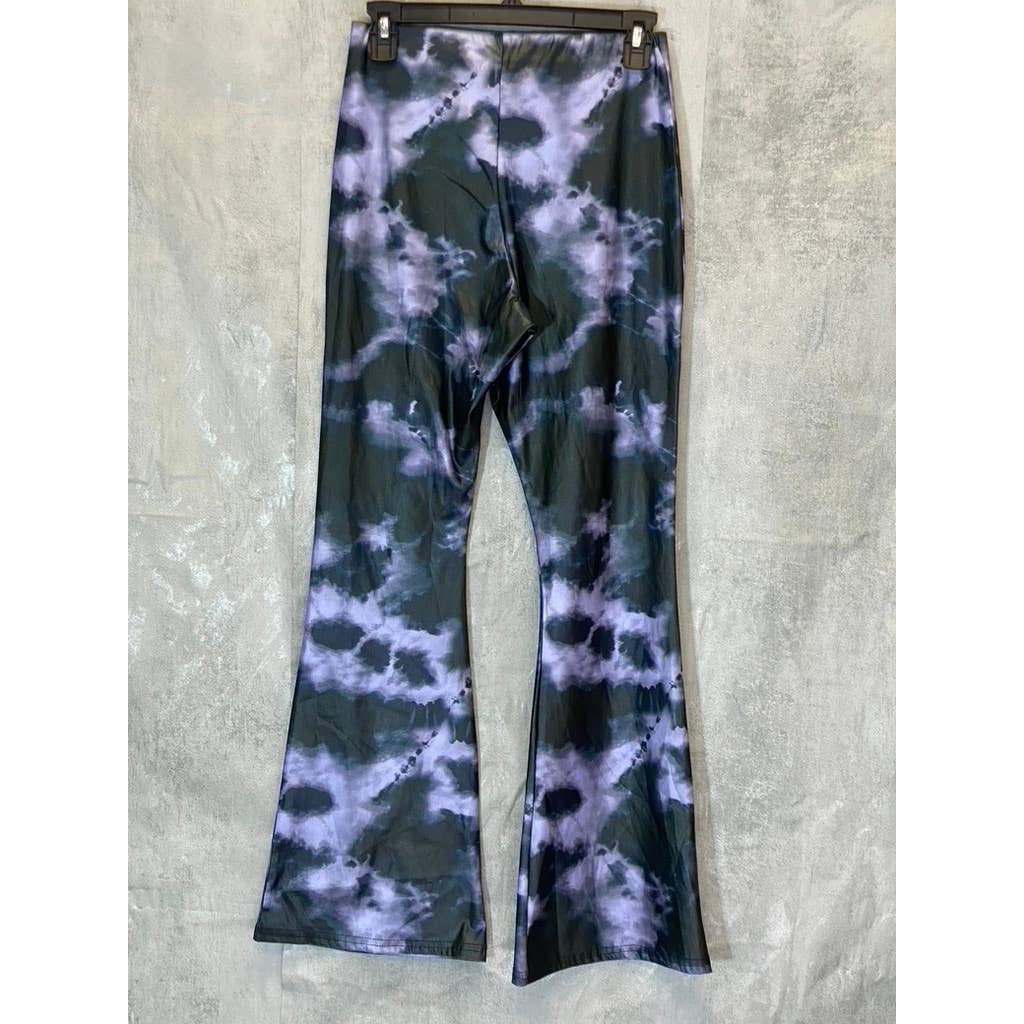 TOPSHOP Women's Petite Black/Purple Tie-Dye Wide Leg Pull-on Pants SZ 8