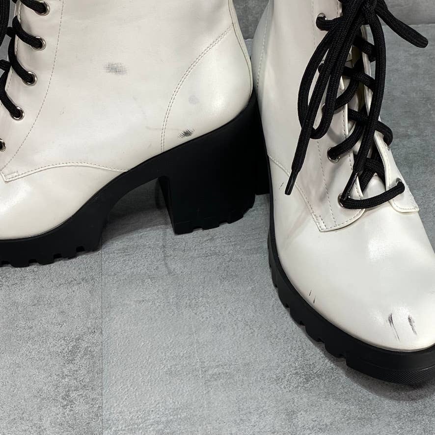 BP. White Taylor Block Heel Combat Boots SZ 7.5