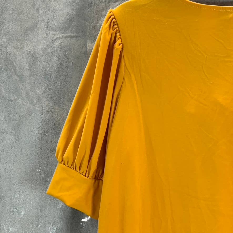 NY COLLECTION Women's Golden-Tone Glow Scoop-Neck Hardware Elbow Balloon Sleeve