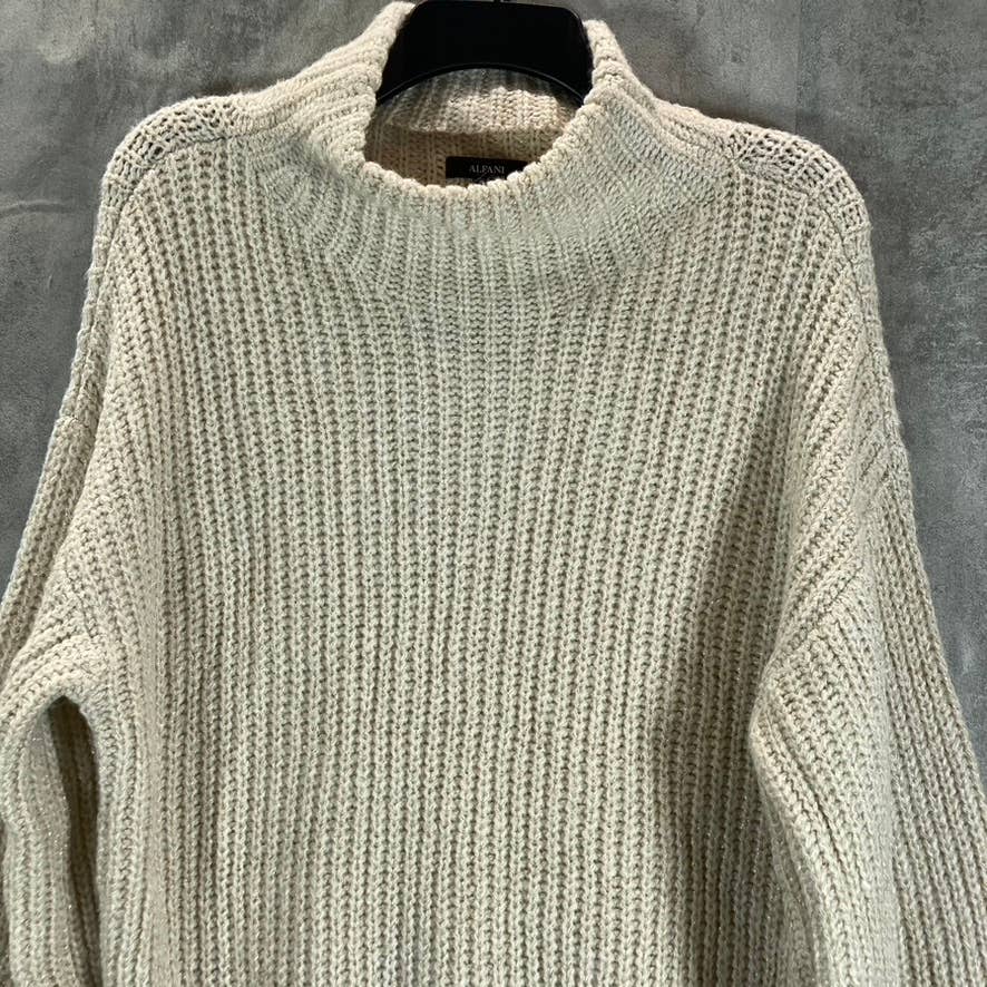 ALFANI Women's Beige Metallic Knit Mock-Neck Long-Sleeve Pullover Sweater SZ XL