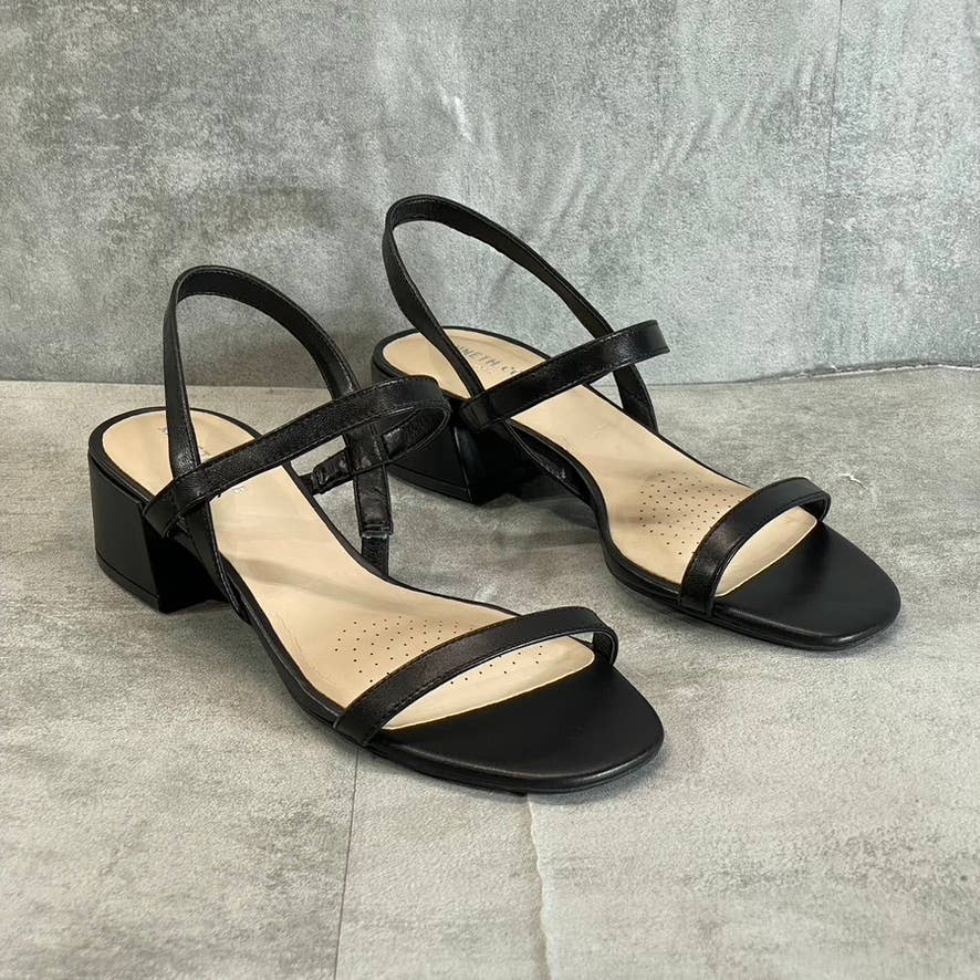 KENNETH COLE NEW YORK Women's Black Leather Maisie Low Block Heel Sandals SZ 9.5
