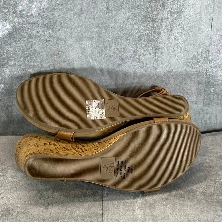 STYLE & Co Women’s Medium Tan Mulan T-Strap Slingback Wedge Sandals SZ 9.5