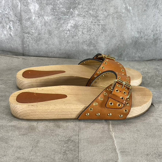 ISABEL MARANT Women's Tan Leather Jaso Eyelet Slide Clog Sandals SZ 9