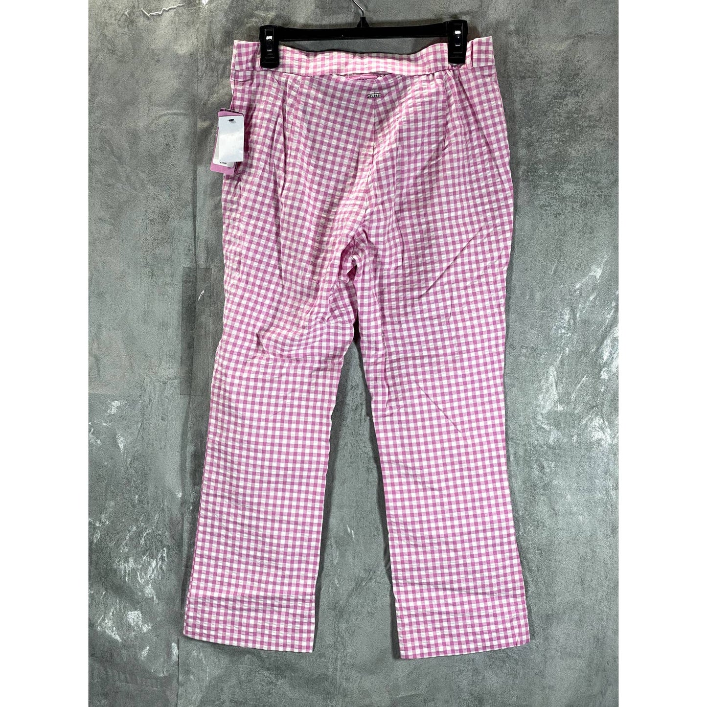 GUESS Women's Pink & White Vichy Gingham High-Rise Cropped Pants SZ L