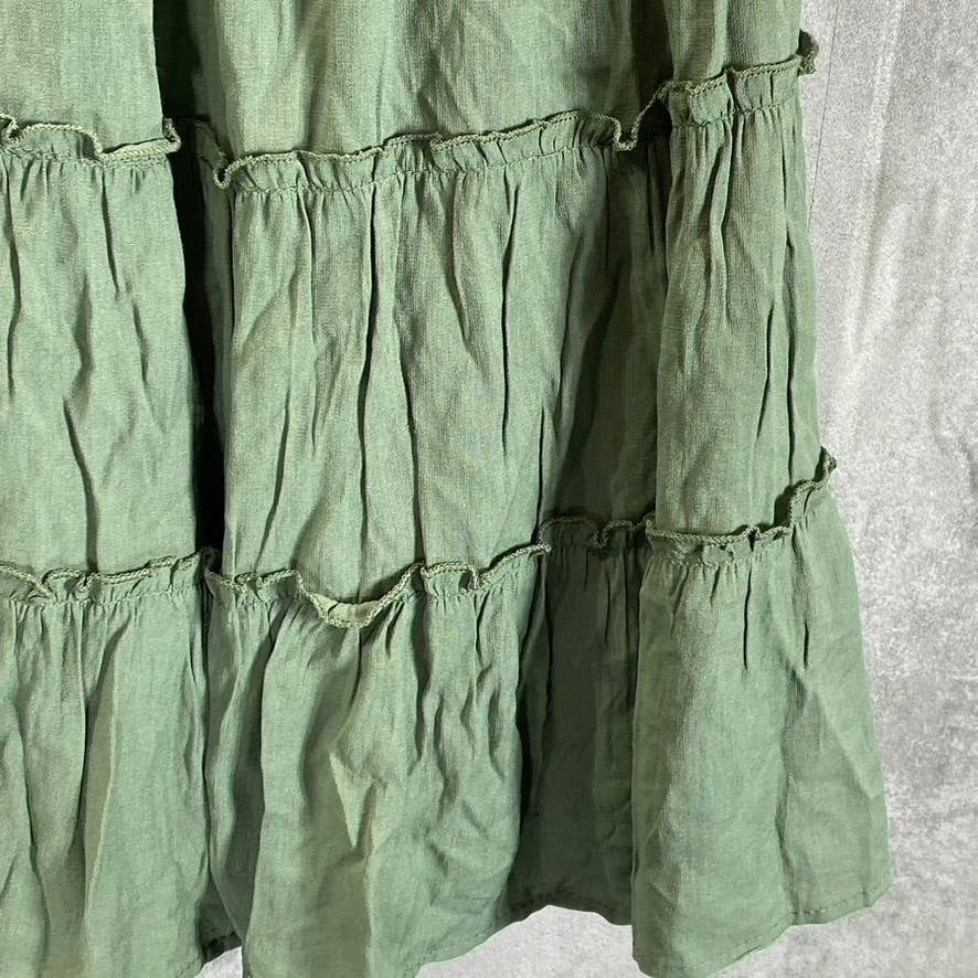 TRIXXI Juniors' Green Square Neck Ruched-Waist Tiered Fit & Flare Mini Dress SZS