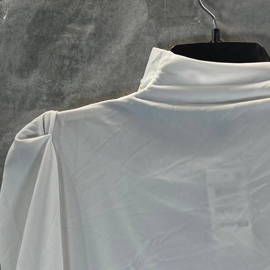 INC INTERNATIONAL CONCEPTS Women's Washed White Button-Trim Puff-Sleeve Top SZ M