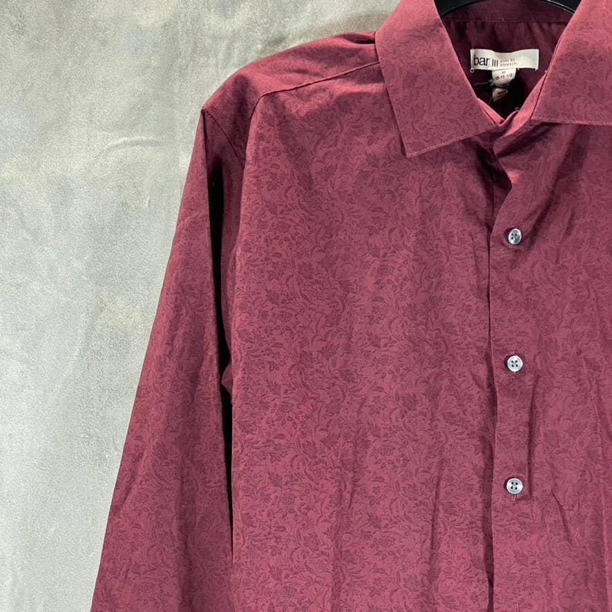 BAR III Men's Burgundy Paisley-Print Slim-Fit Button-Up Long-Sleeve Shirt SZ M