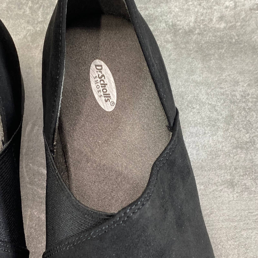 DR. SCHOLL'S Black Fabric Retrogade Round-Toe Lug-Sole Slip-On Shoes SZ 7.5