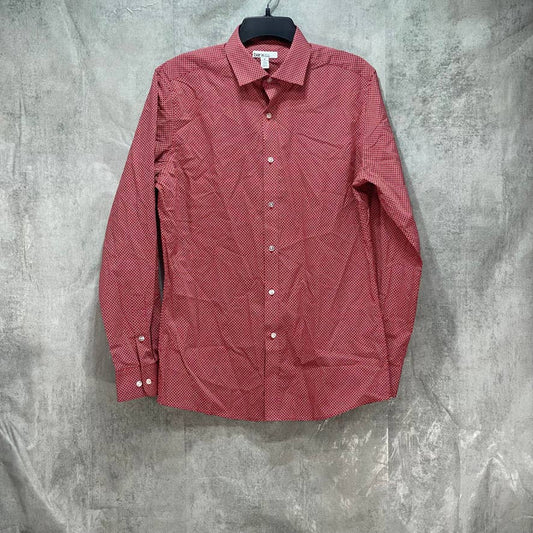 BAR III Red Organic Cotton Slim Fit Link-Print Dress Shirt SZ M