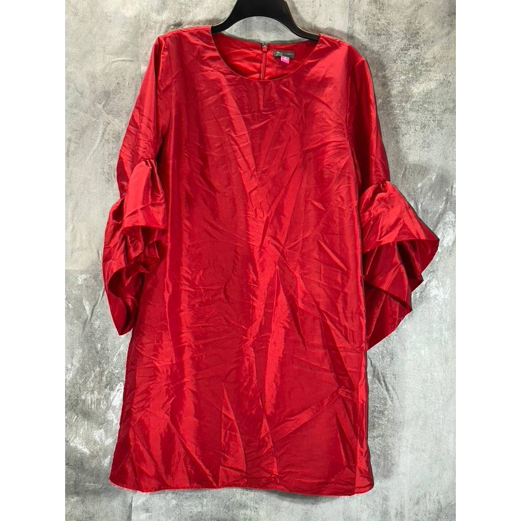 VINCE CAMUTO Women's Deep Red 3/4 Trumpet Sleeve Tafetta Mini Dress SZ M