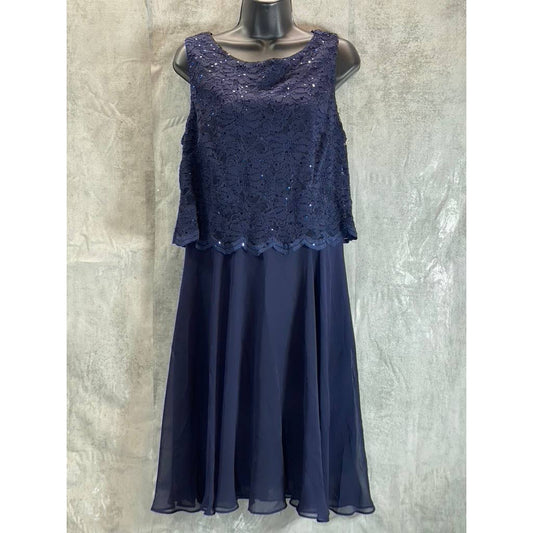 CONNECTED APPAREL Women's Navy Lace Sequin Bodice Sleeveless Cocktail Dress SZ10