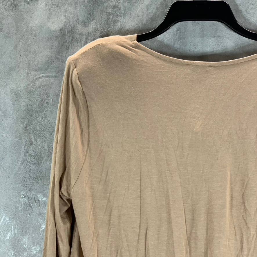 JEANNIE MAI X INC Women's Champagne Nude Cowl-Neck Long-Sleeve Bodysuit SZ L