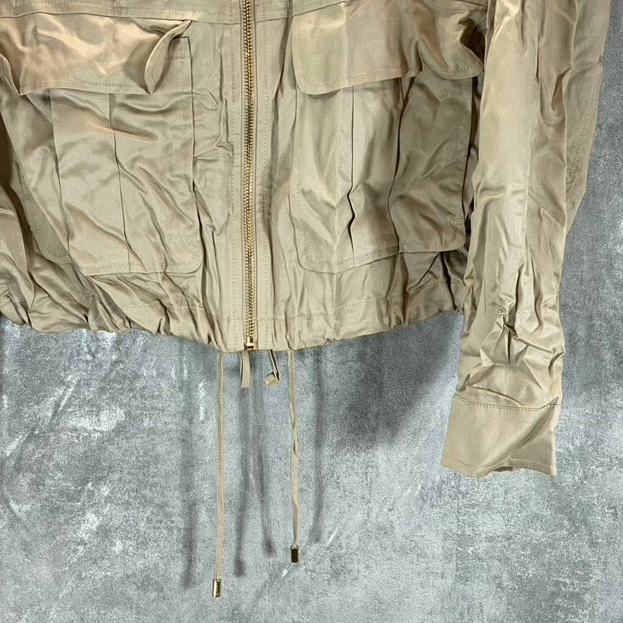 CALVIN KLEIN Women's Latte Zip-Front Drawstring Drop-Shoulder Cargo Jacket SZ S