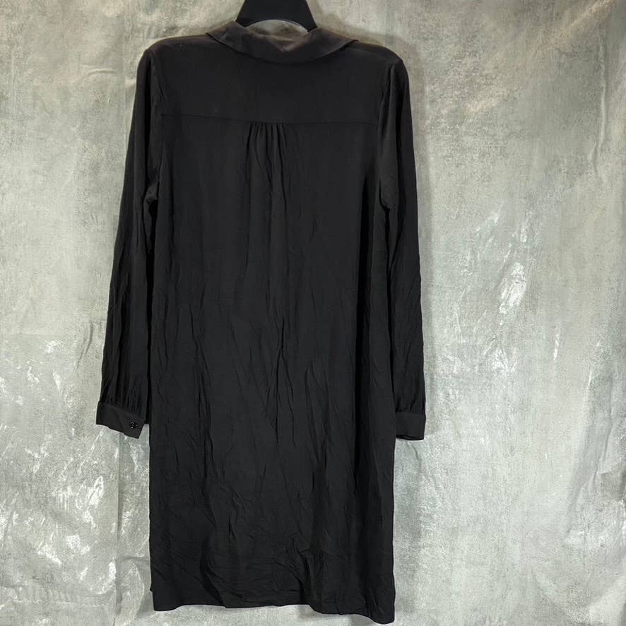 TAHARI Women's Black Sloid Collared Long-Sleeve Belted Mini Dress SZ M