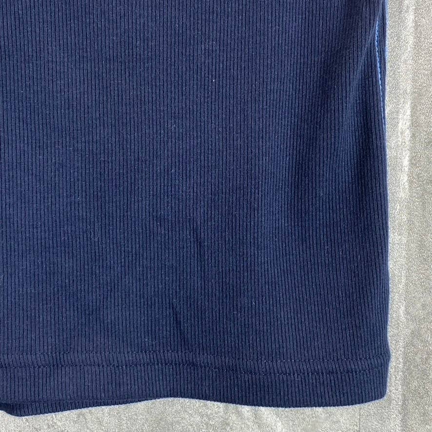 NAUTICA Women's Navy Split Spread Collar Ribbed Short Sleeve Polo Top SZ M