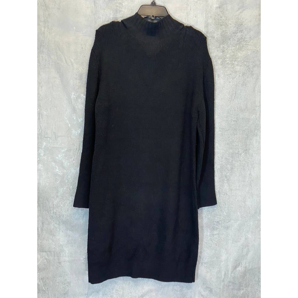 TREASURE & BOND Women's Solid Black Half-Zip Mock Neck Long Sleeve Sweater Dress SZ M