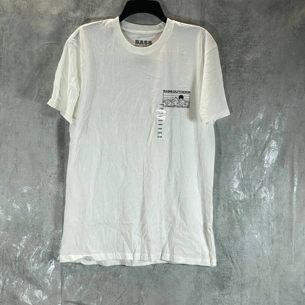 BASS OUTDOOR Men's Snow White Crewneck Antlers Mountain Logo Graphic T-Shirt SZL