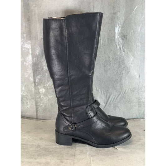 EASY STREET Women's Black Faux-Leather Jewel Knee-High Riding Boots SZ 7.5