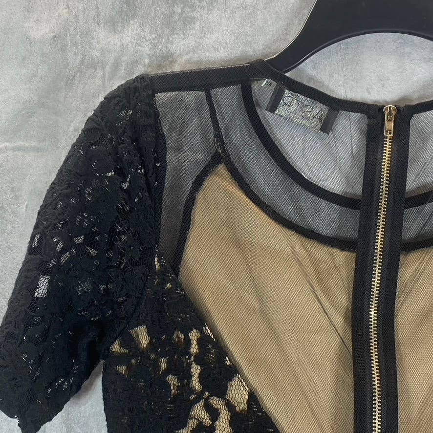 ASTR Women's Black Mesh Lace Lined Short-Sleeve Bodycon Mini Dress SZ XS