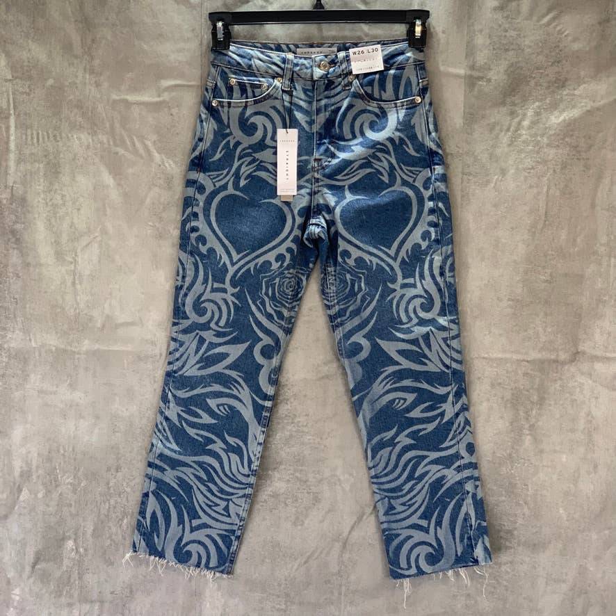 TOPSHOP Laser Print Raw Hem High Waist Crop Straight Leg Jeans SZ 4