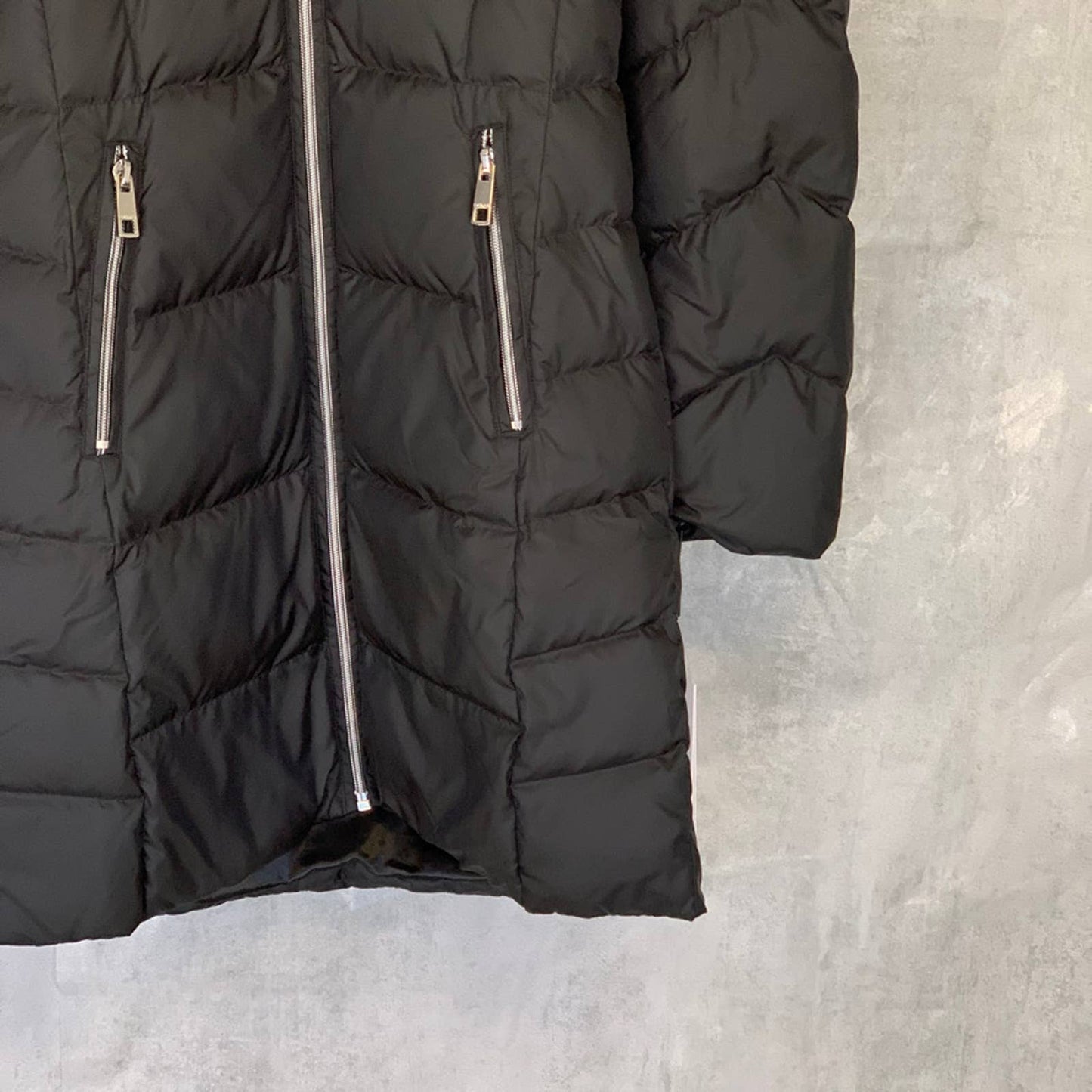 CALVIN KLEIN Solid Black Detachable Faux-Fur Hooded Full-Zip Puffer Jacket SZ S