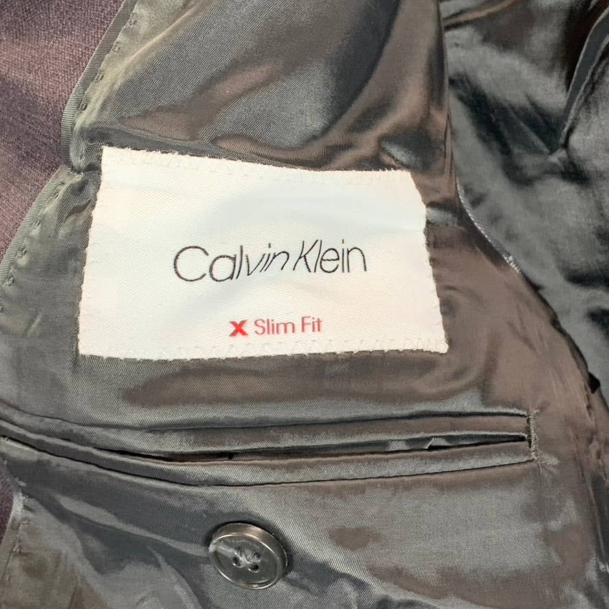 CALVIN KLEIN Men's Charcoal Plaid Slim-Fit Two-Button Suit Jacket SZ 44R