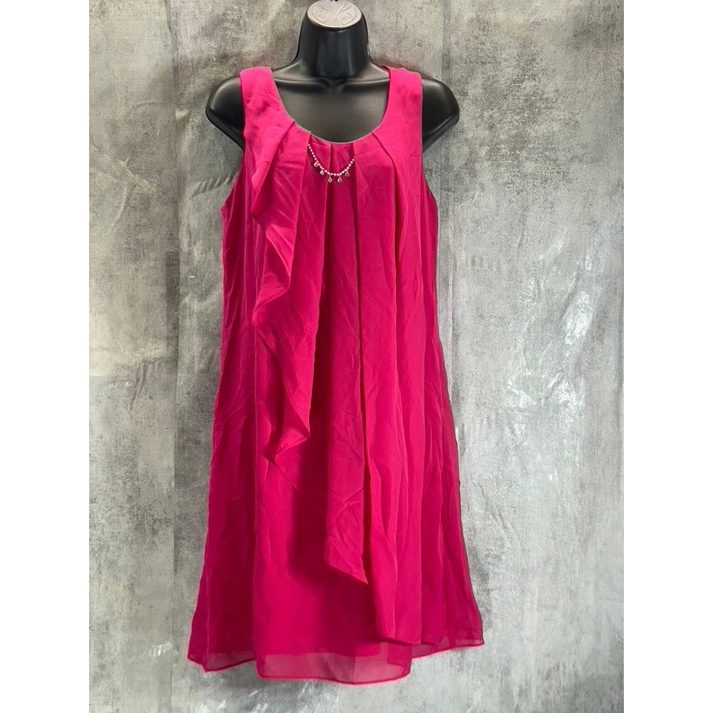 SLNY Fashion Women's Pink Chiffon Sleeveless Jewel-Neck Sheath Dress SZ 6