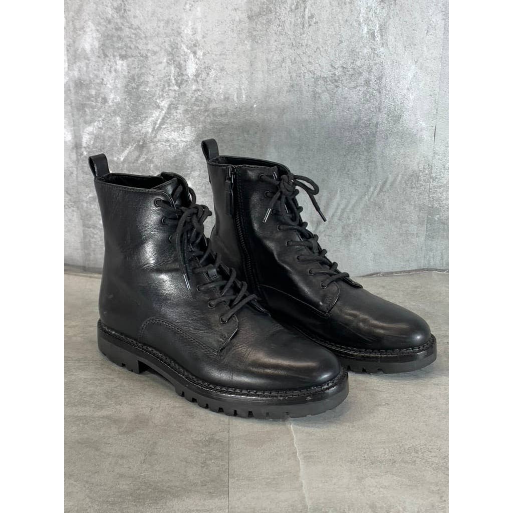 VINCE. Women's Black Leather Cabria Lug-Sole Lace-Up Side-Zip Combat Boots SZ 8