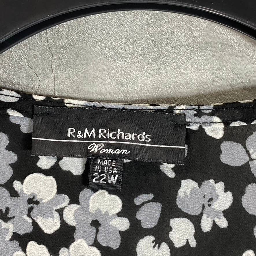 R&M RICHARDS Women's Plus Black-White Printed Tie-Front Flutter Sleeve Jacket