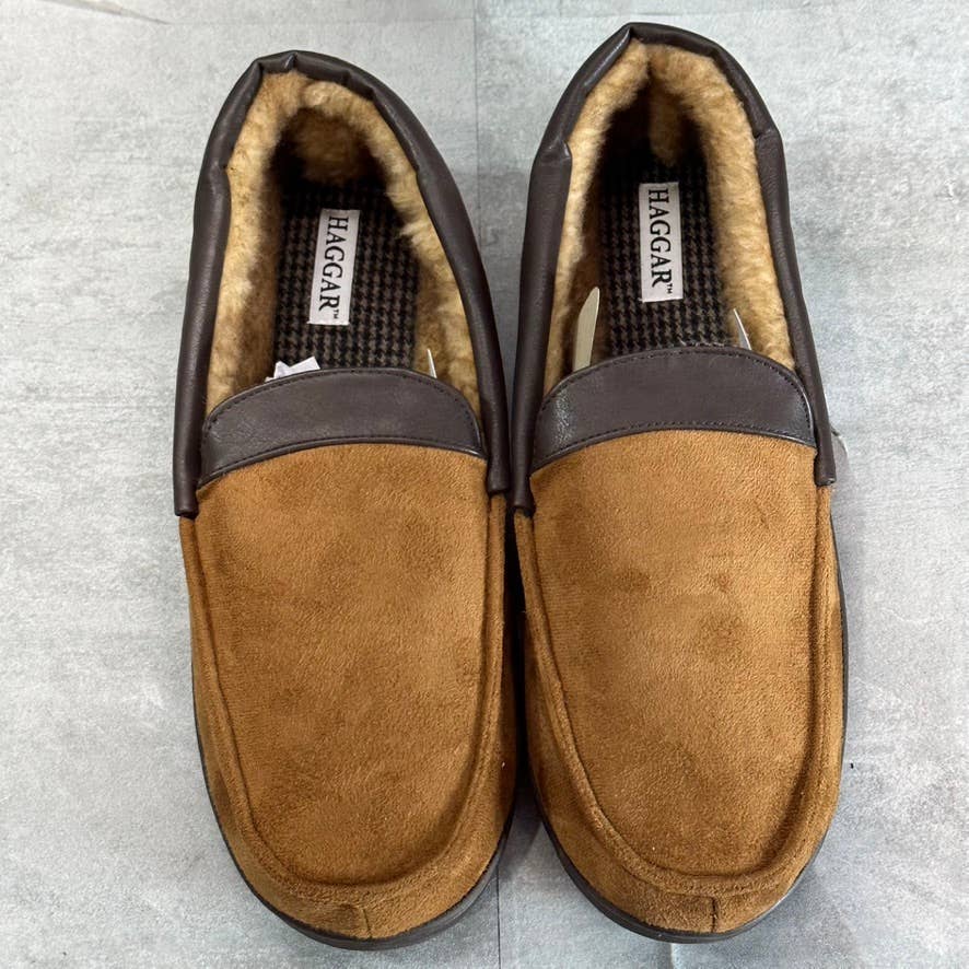HAGGER Men's Tan Microsuede Fleece-Lined Venetian Memory Foam Slippers SZ XXL